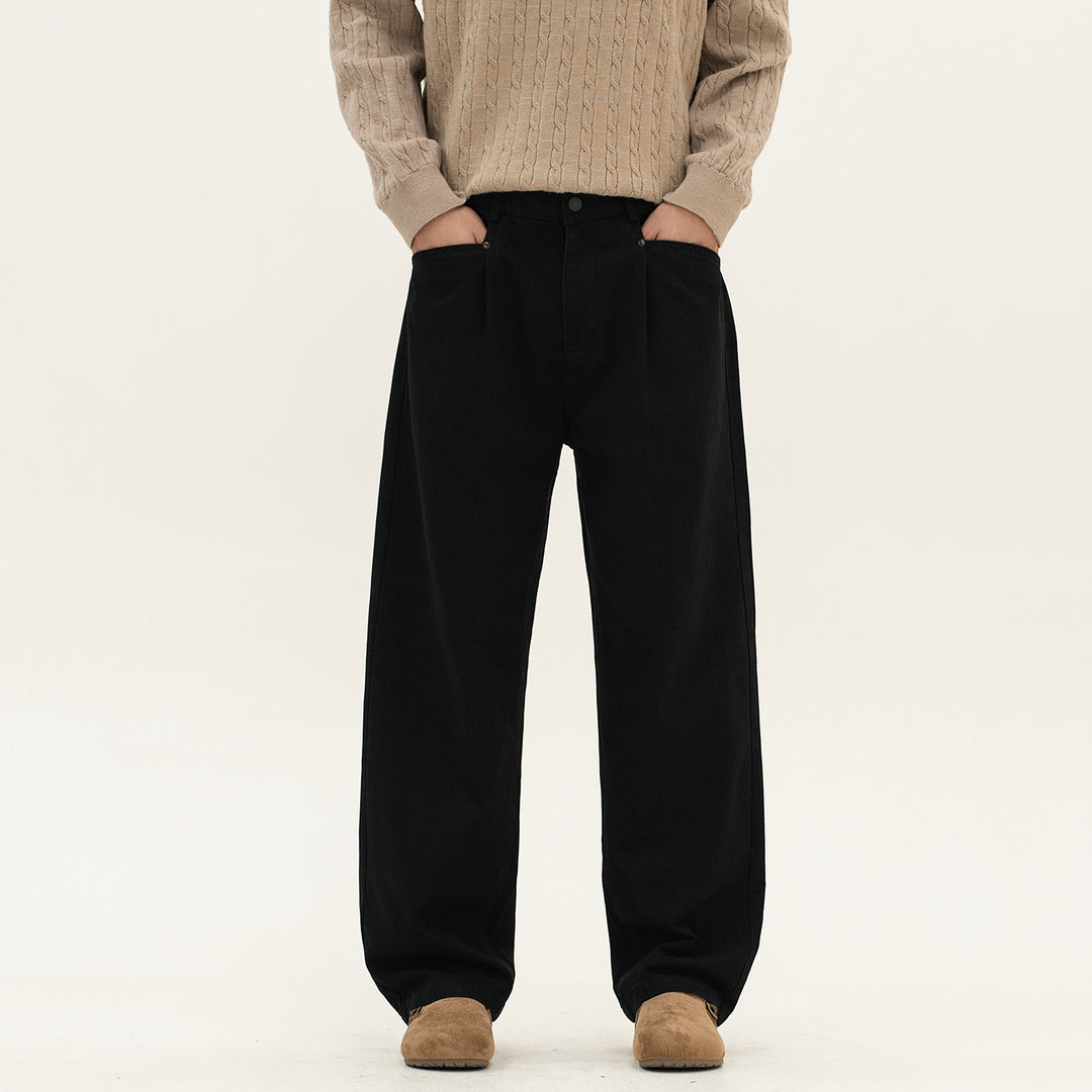 Herren weite Relax-Fit Stoffhose mit hohem Bund und geradem Bein Echo Archiv