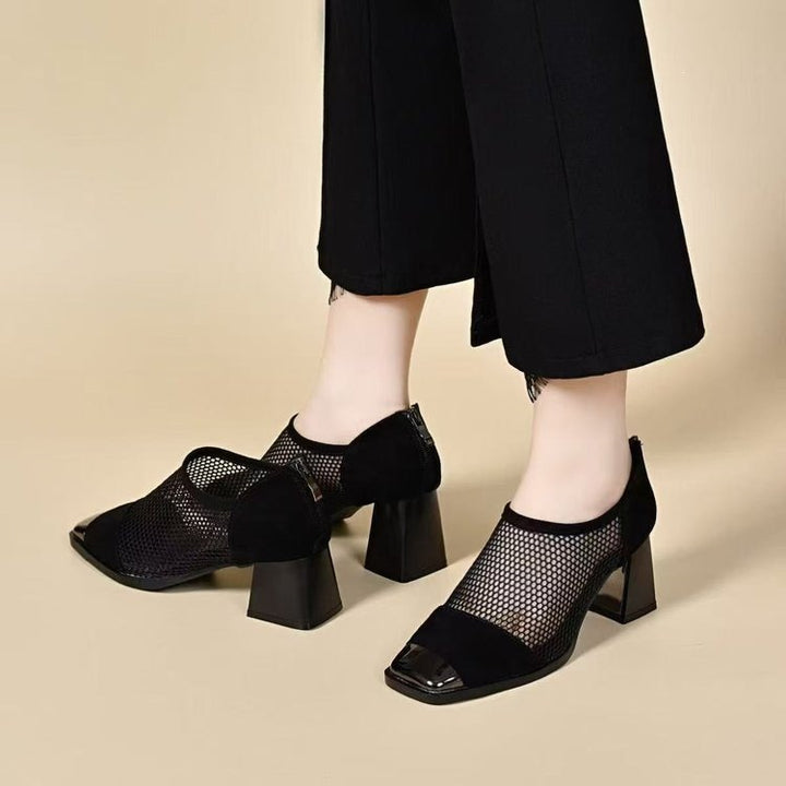 Damen Elegante Netz Pumps mit Blockabsatz Echo Archiv