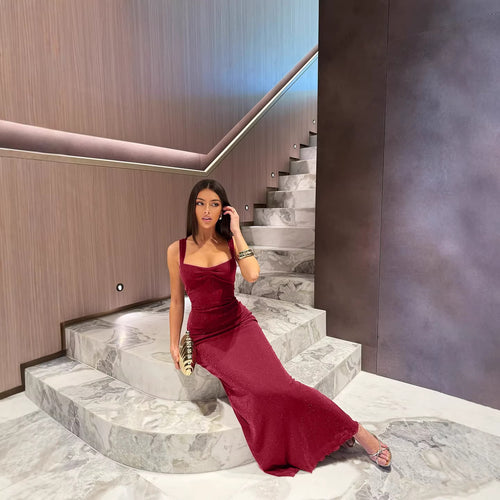 Damen Glitzerndes Maxikleid mit Carmen-Ausschnitt und figurformendem Schnitt Echo Archiv