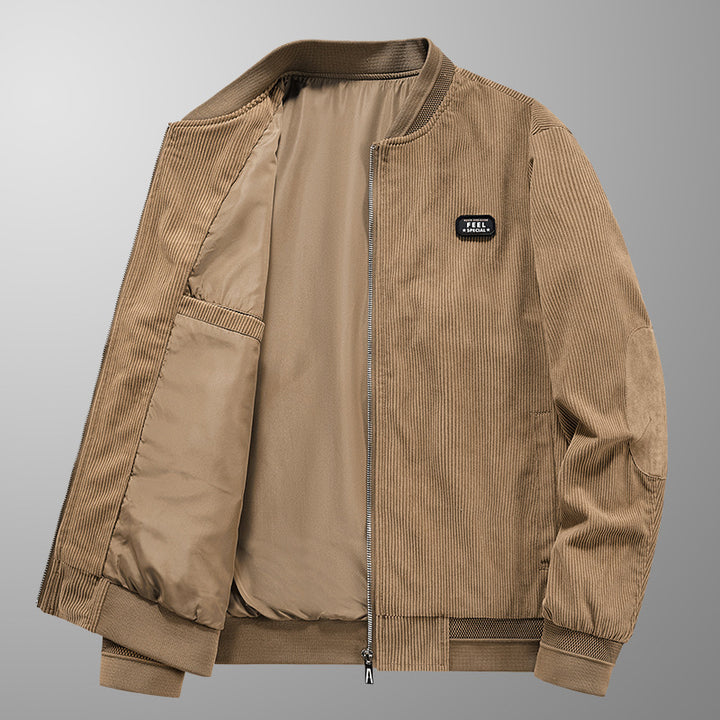 Herren Cordblouson im Bomberstil mit Ellbogenpatches, gefüttertem Innenlayer und Badge-Detail – Brevano