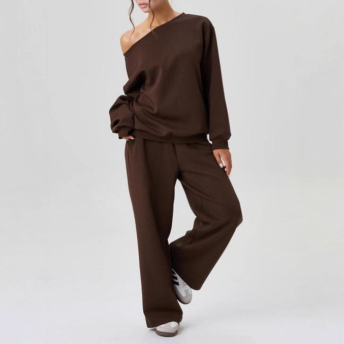 Damen nan legeres Lounge-Set mit einseitigem Schulterdetail und weiter Jogginghose Echo Archiv