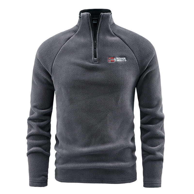 Herren Fleece-Halbzip-Pullover mit hohem Stehkragen und Raglanärmeln Echoarchiv