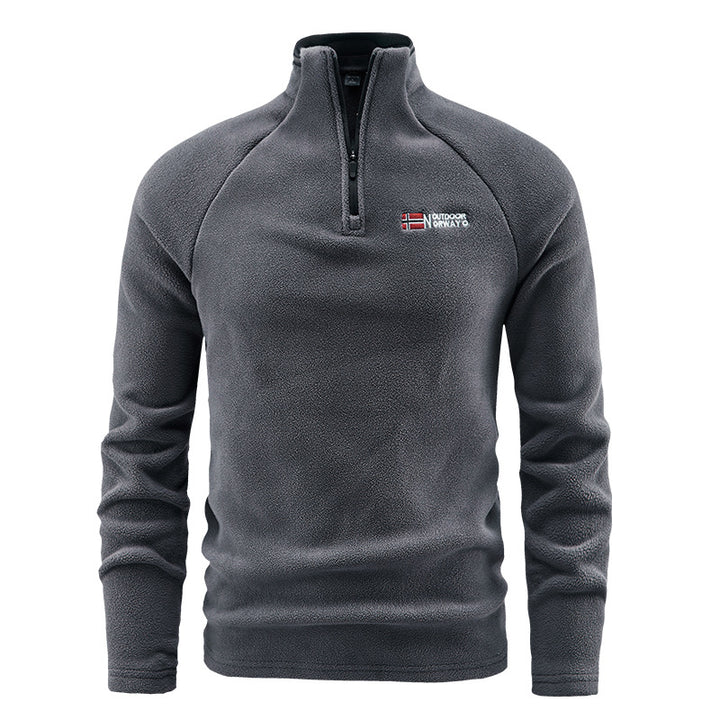 Herren Fleece-Halbzip-Pullover mit hohem Stehkragen und Raglanärmeln Echoarchiv