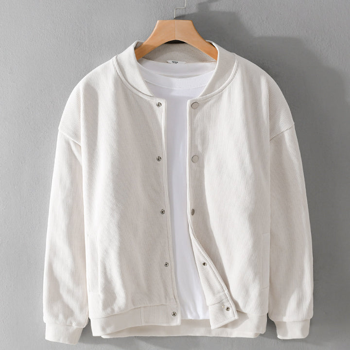 Herren Cord-Collegejacke mit Druckknopfleiste und Rippbündchen Echoarchiv
