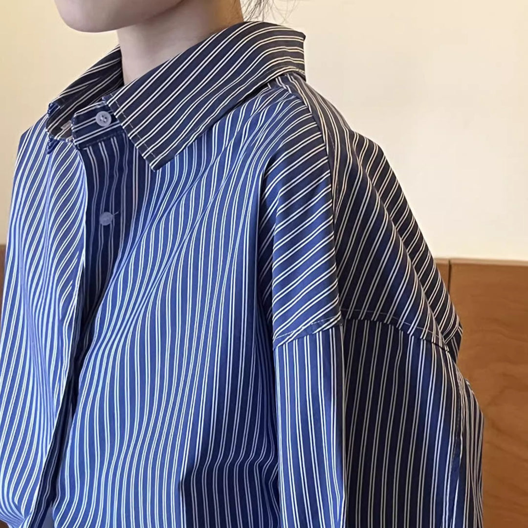 Damen Oversized Langarm Hemdbluse mit vertikalen Streifen und weiter Passform Echoarchiv