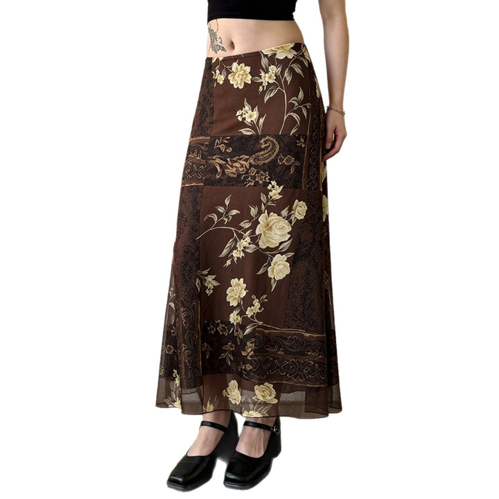 Damen Maxi-Rock mit floralem Design und transparenter Chiffon-Überlage Echo Archiv