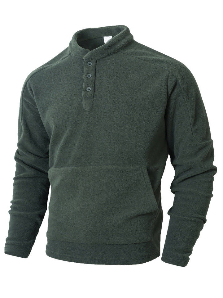 Herren Fleece-Pullover mit modischem Stehkragen und praktischen Knöpfen Echoarchiv