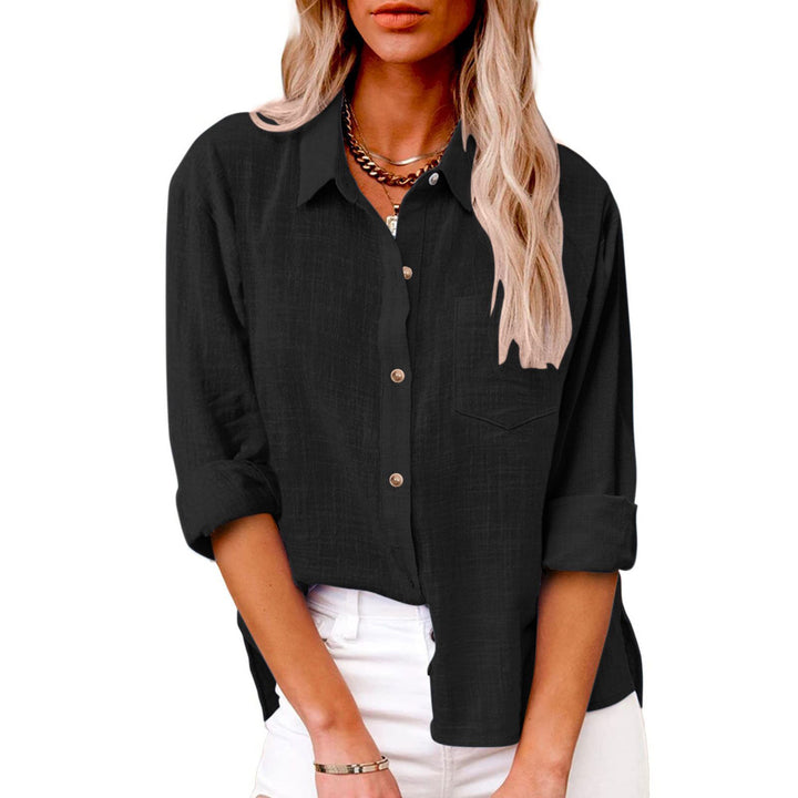 Damen nan oversized Leinen-Baumwollmix Hemdbluse mit Brusttasche und krempelbaren Ärmeln Echo Archiv