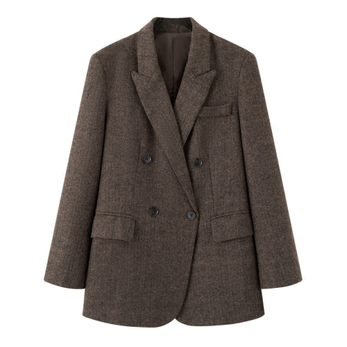 Damen Zweireihiger Wollmix-Blazer im Fischgrätmuster mit Pattentaschen Echo Archiv