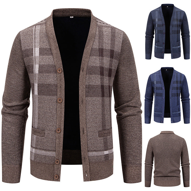 Herren Strickjacke mit modischem Karomuster und praktischen Knöpfen Echoarchiv