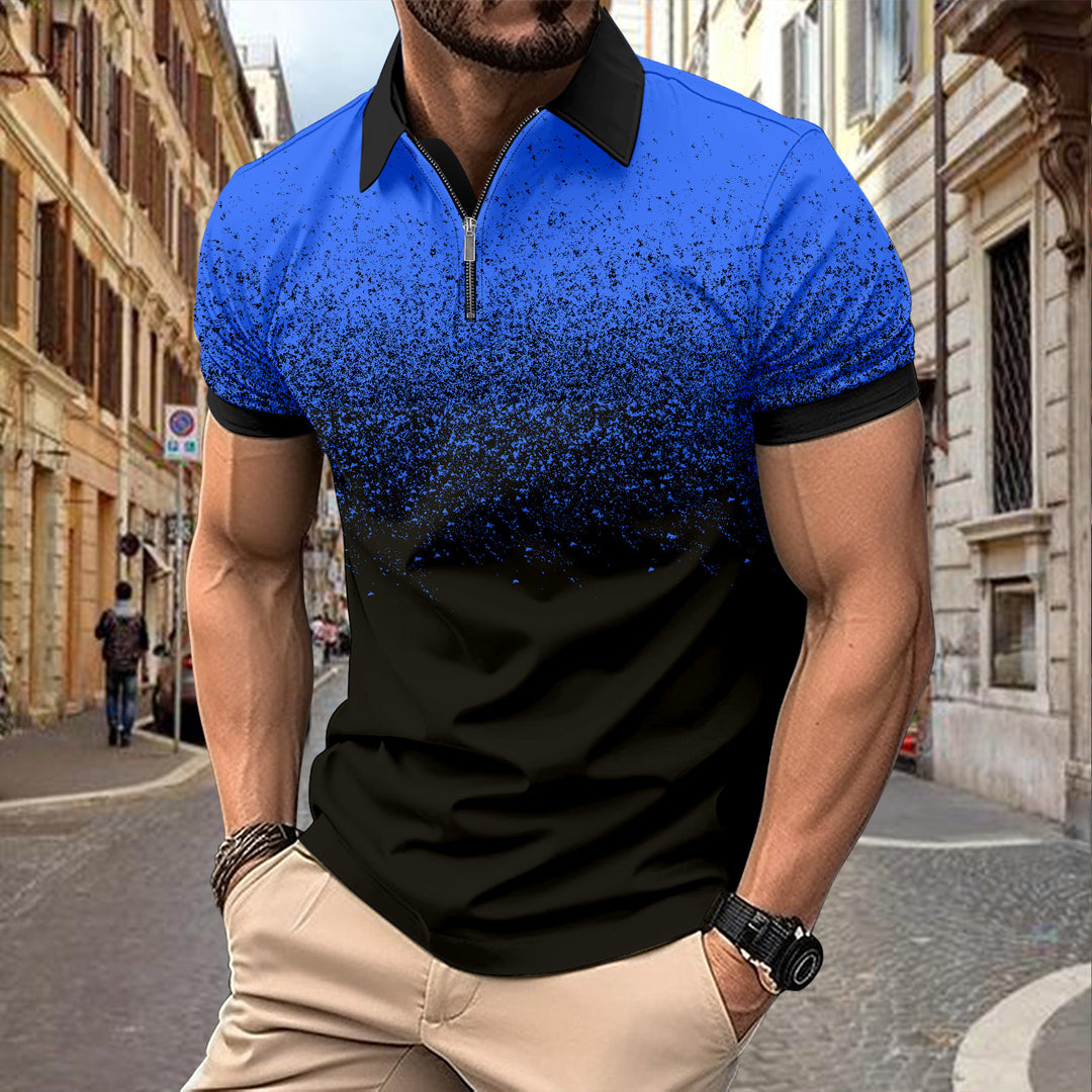 Herren Kurzarm Poloshirt mit modischem Farbverlauf und Halbreißverschluss Echoarchiv