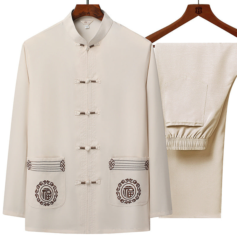 Herren traditionelles Tang-Anzug Set mit Stehkragen, Knotenverschlüssen und dezenten Stickdetails – Averon