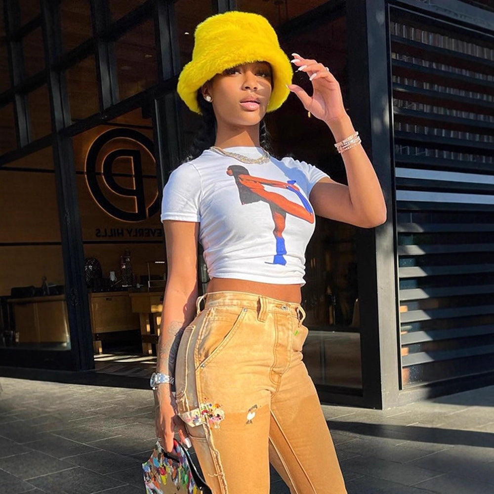 Damen Crop T-Shirt mit auffälligem Grafikdruck Echo Archiv