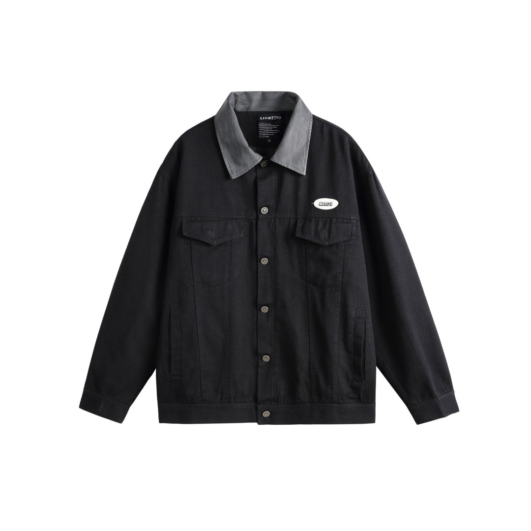 Unisex Oversize Canvas-Hemdjacke mit kontrastierendem Kunstlederkragen Echoarchiv