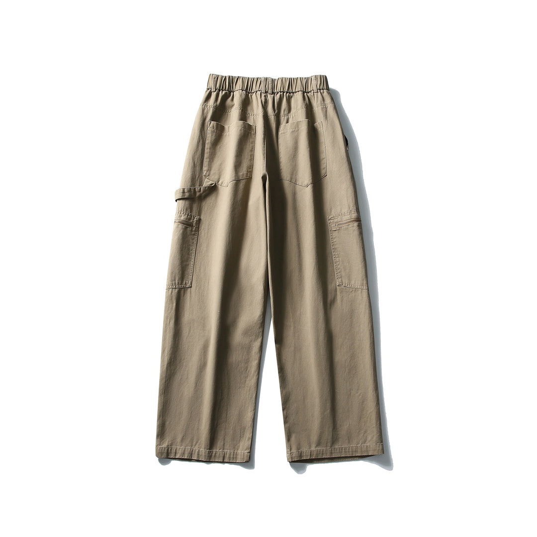 Damen Utility-Cargo-Hose mit weitem Bein, hohem elastischem Bund und Reißverschlusstaschen Echoarchiv