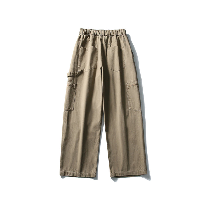 Damen Utility-Cargo-Hose mit weitem Bein, hohem elastischem Bund und Reißverschlusstaschen Echoarchiv