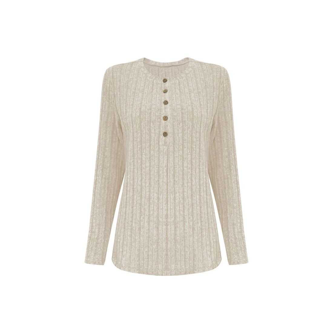 Damen Gerippter Komfort-Zweiteiler mit Henley-Oberteil und weiter Palazzo-Strickhose – Élanora