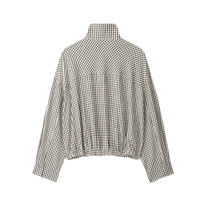 Damen Karo Cropped Oversized Jacke mit Funnelkragen und Tulpenform Echoarchiv