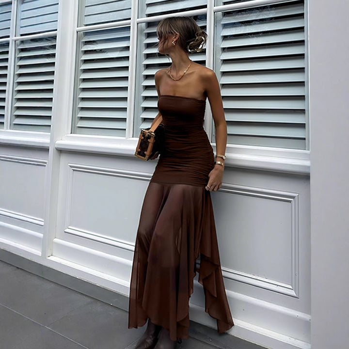 Damen Extravaganter Maxikleid mit Raffungen und asymmetrischem Saum Echo Archiv