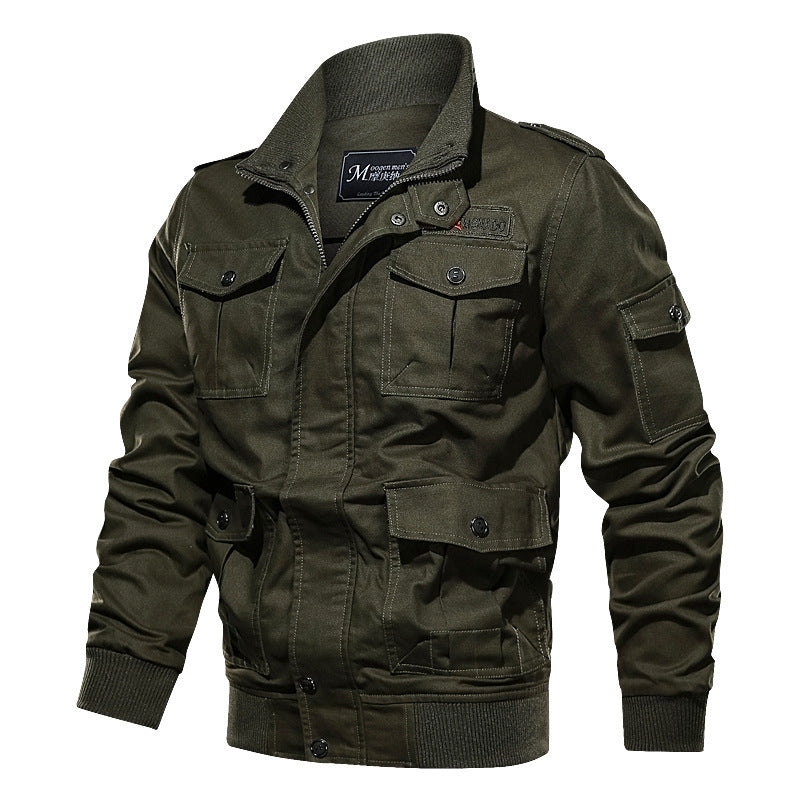 Herren robustes Baumwoll-Canvas Fieldblouson mit Pattentaschen, Schulterklappen und Rippbündchen Echo Archiv