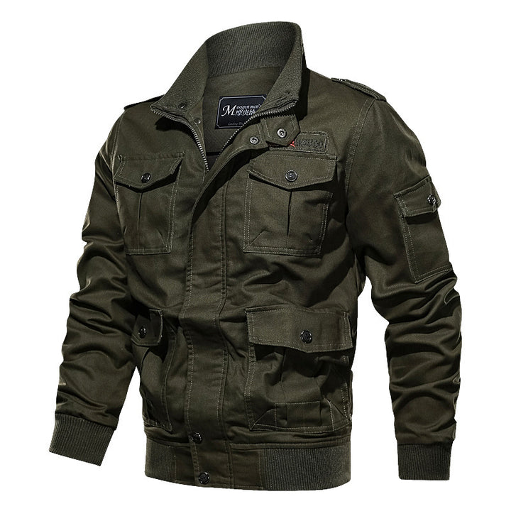 Herren robustes Baumwoll-Canvas Fieldblouson mit Pattentaschen, Schulterklappen und Rippbündchen Echo Archiv