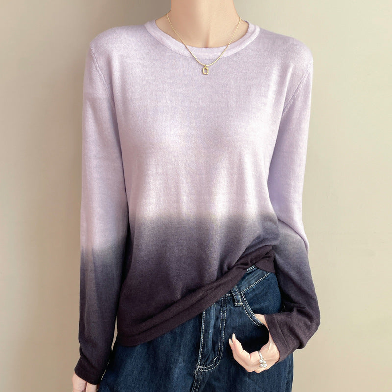 Damen Leichter Verlauf-Feinstrickpullover mit Rundhalsausschnitt und lockerer Passform Echoarchiv