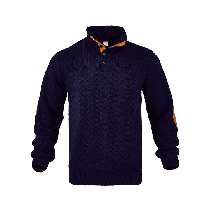 Herren Strickpullover mit modischem Stehkragen und kontrastierenden Knopfdetails Echoarchiv