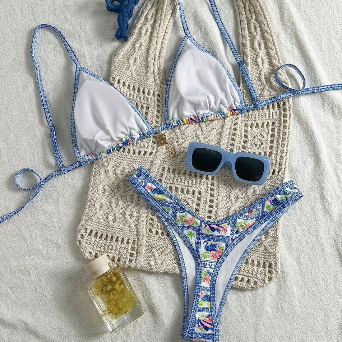 Damen Triangel-Bikini mit floralem Motiv und verstellbaren Trägern – Maréssa