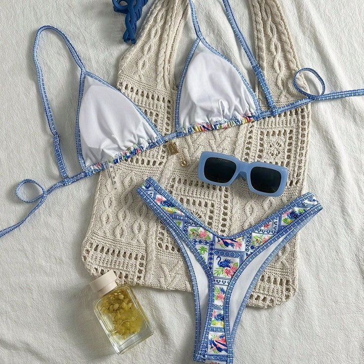 Damen Triangel-Bikini mit floralem Motiv und verstellbaren Trägern Echo Archiv