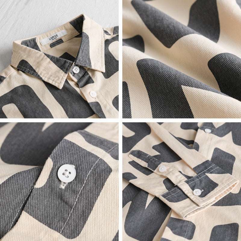 Herren Baumwoll-Overshirt mit Allover-Lettering-Print, Relaxed-Fit und Kentkragen Echoarchiv