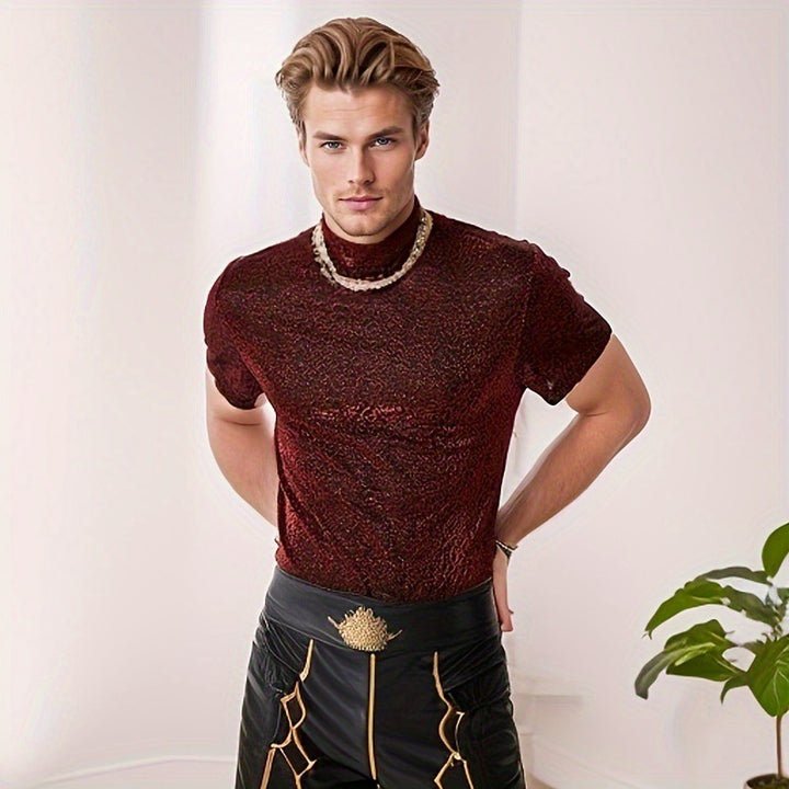 Damen nan schimmerndes Kurzarmshirt mit hohem Rundhalsausschnitt und strukturierter Animal-Print-Optik Echo Archiv
