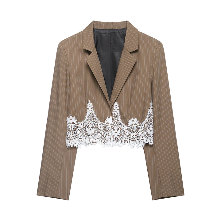 Damen Cropped Nadelstreifen-Blazer mit Spitzenbesatz und taillierter Silhouette Echo Archiv