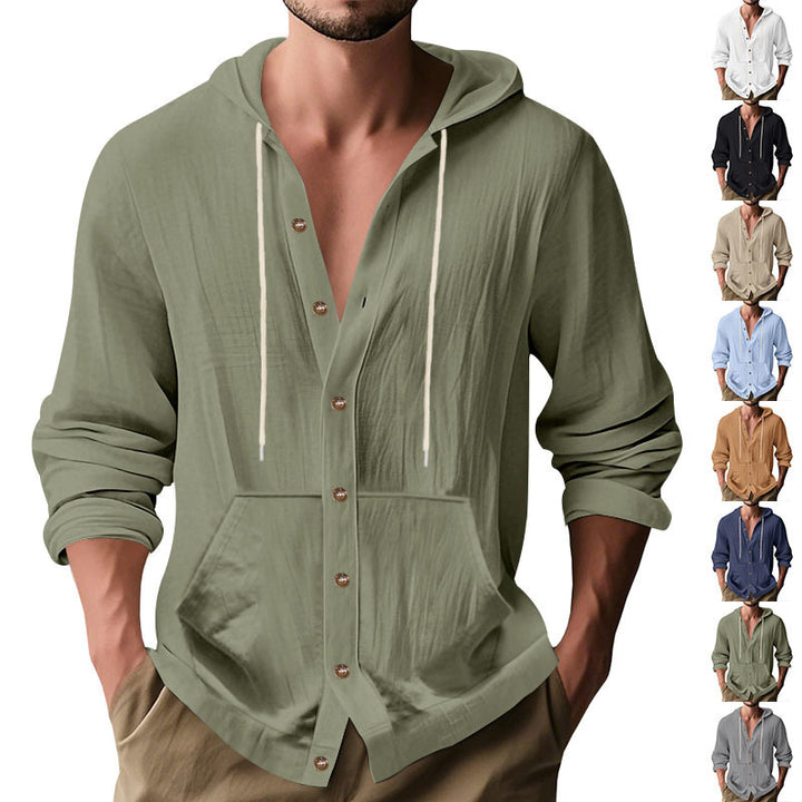 Herren nan figurbetonte Kapuzenhemd-Jacke aus Baumwollmix mit Druckknopfleiste und Kängurutasche Echo Archiv