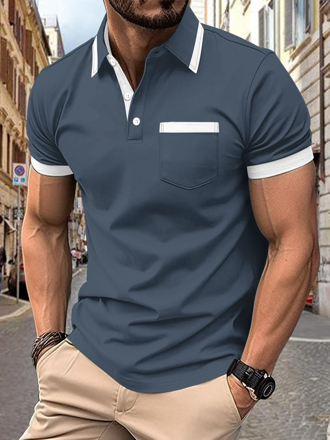 Herren modernes Polo-Shirt mit Kontrastkragen Echoarchiv