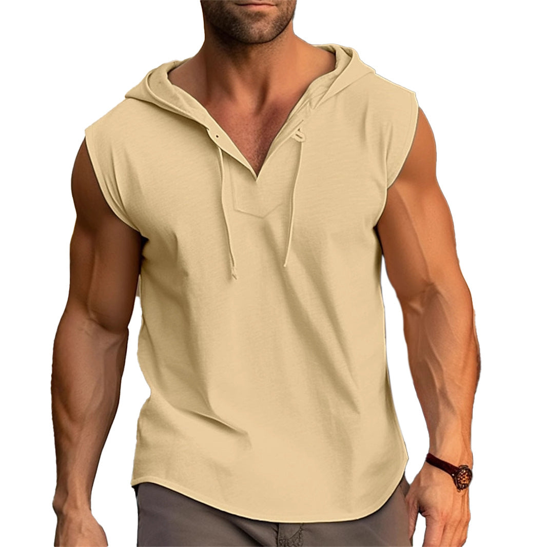 Herren ärmelloses Trainingsshirt mit praktischem Kapuzen-Design Echoarchiv