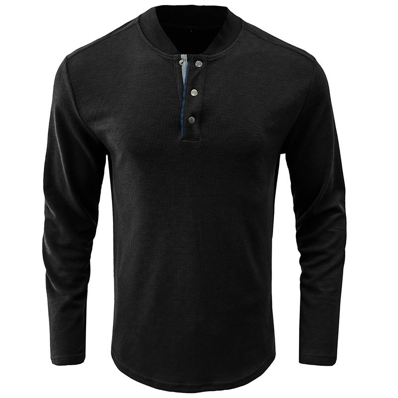 Herren Langarm-Henley-Shirt mit gestreiftem Kragen Echoarchiv