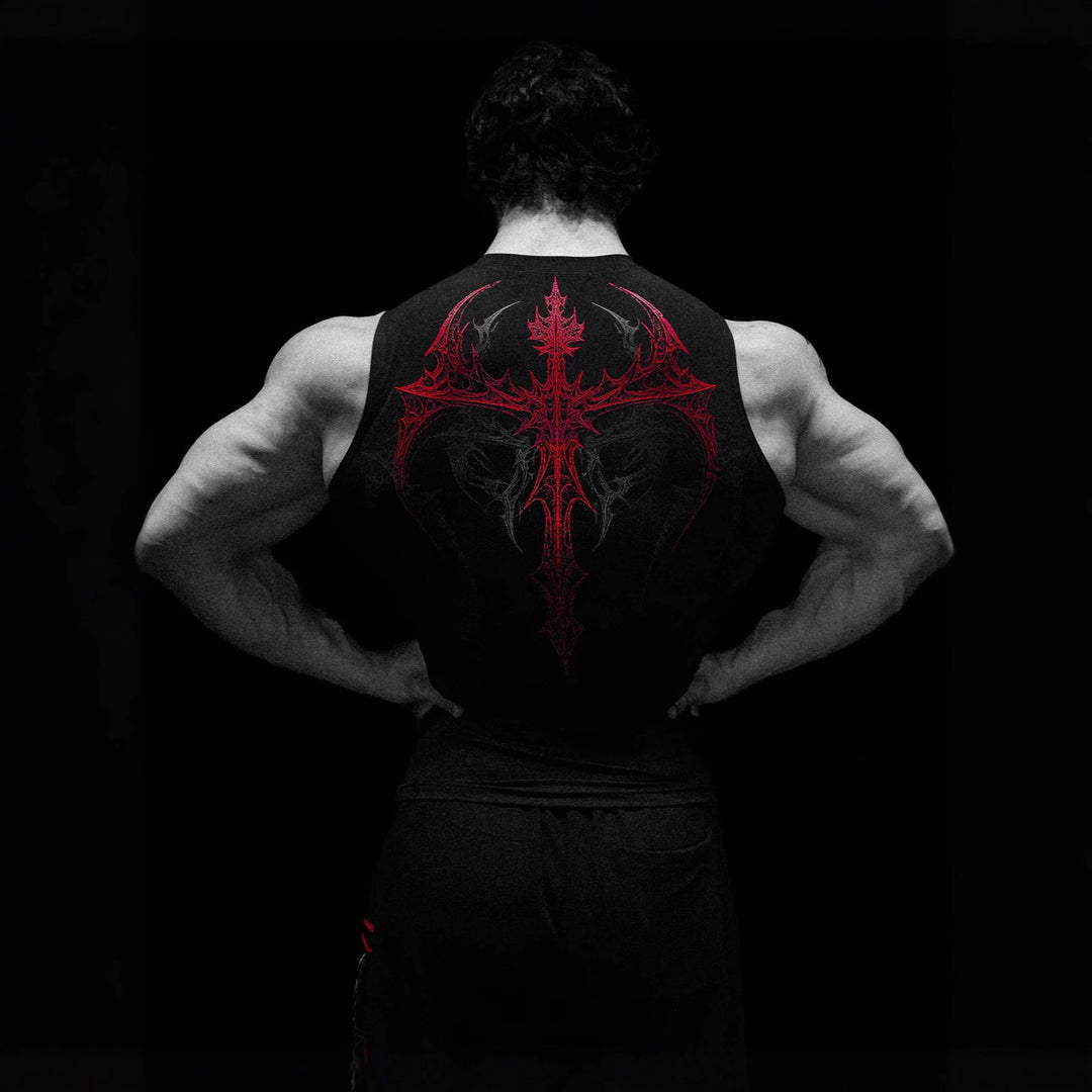Herren nan figurbetontes Trainings-Tanktop mit tiefen Armausschnitten und filigranem Rückendruck Echo Archiv