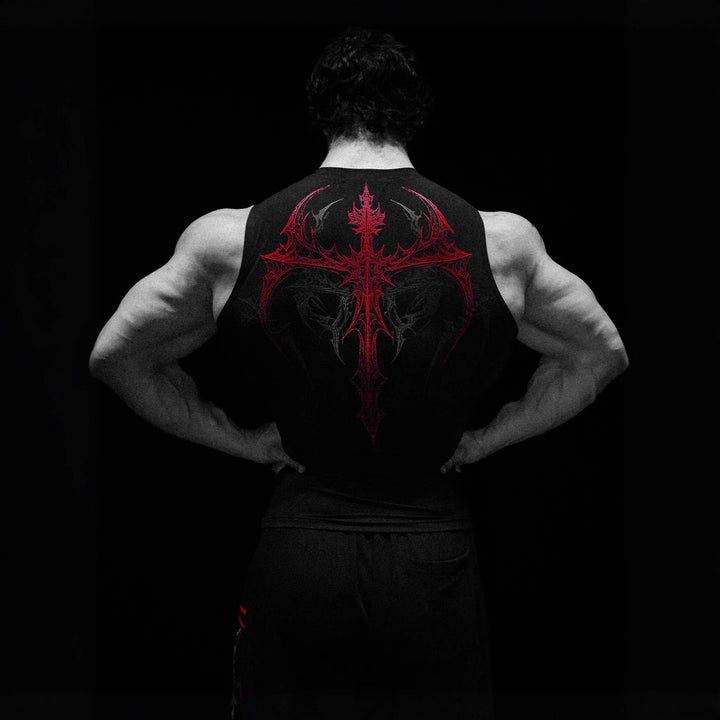 Herren nan figurbetontes Trainings-Tanktop mit tiefen Armausschnitten und filigranem Rückendruck Echo Archiv