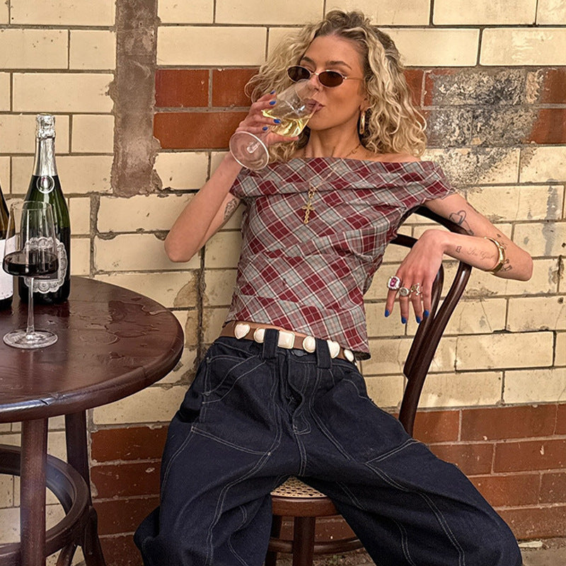 Damen Karo-Crop-Top mit lässigem Schnitt Echo Archiv