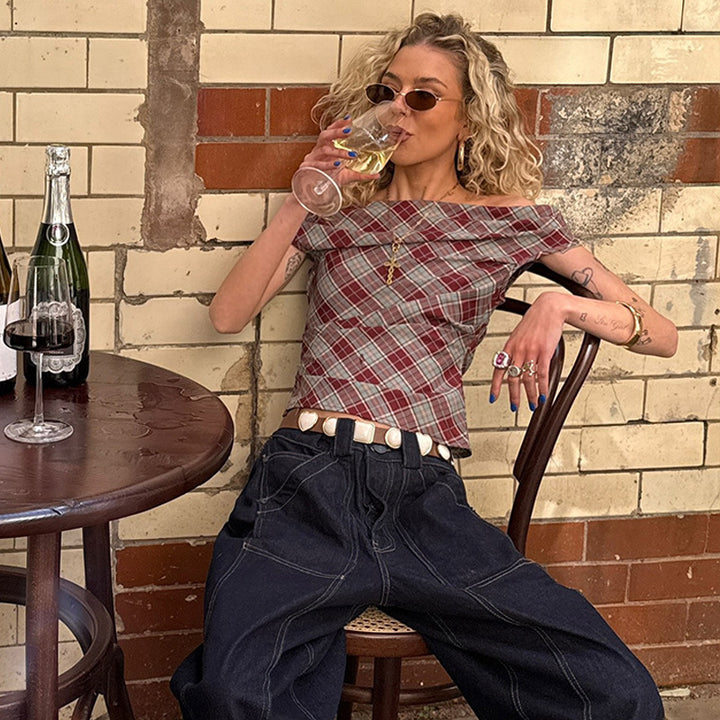 Damen Karo-Crop-Top mit lässigem Schnitt Echo Archiv