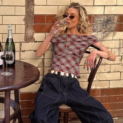 Damen Karo-Crop-Top mit lässigem Schnitt Echo Archiv