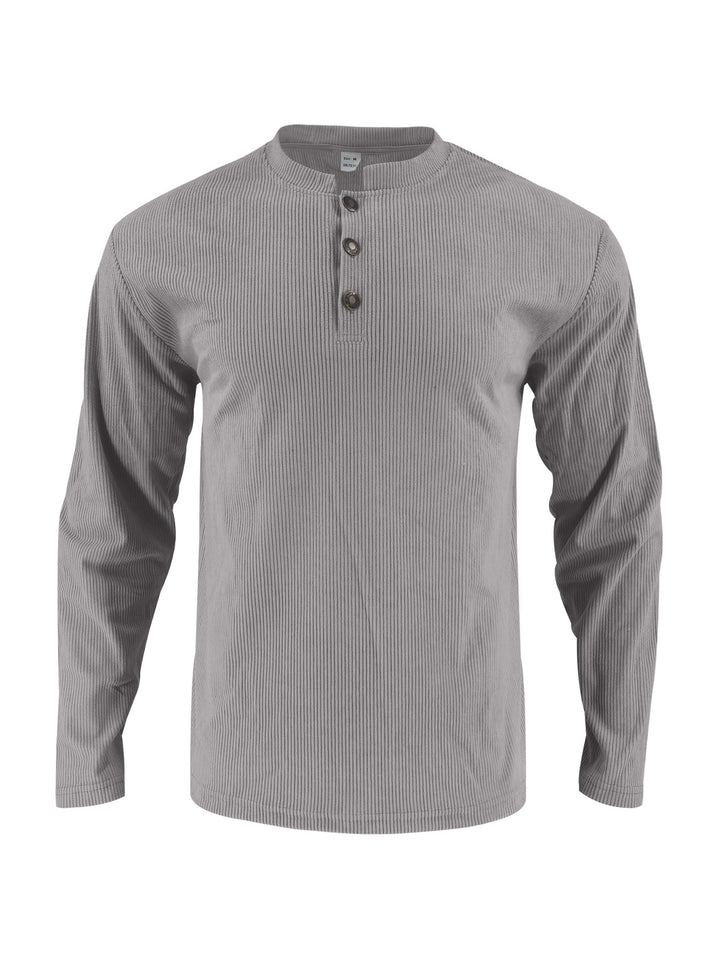 Herren Langarmshirt mit modischer Stehkragen und Knopfleiste Echoarchiv