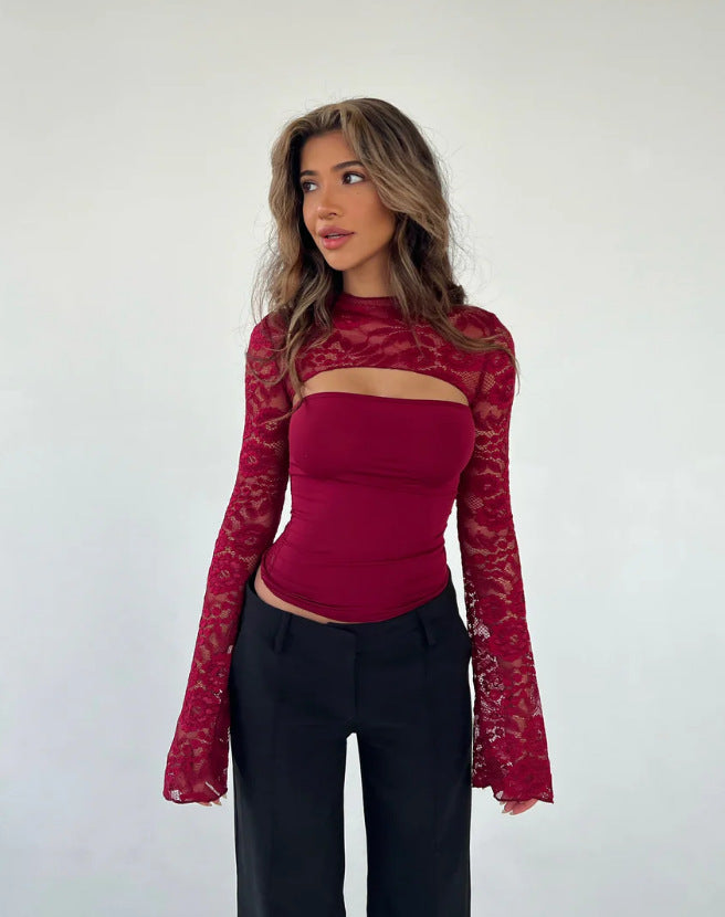 Damen Oberteil mit transparenten langen Ärmeln und raffiniertem Cut-Out Echo Archiv