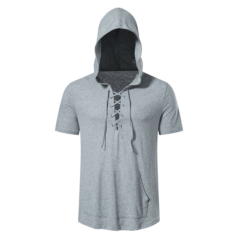 Herren Kapuzen-T-Shirt mit kreativem Schnürdesign Echoarchiv