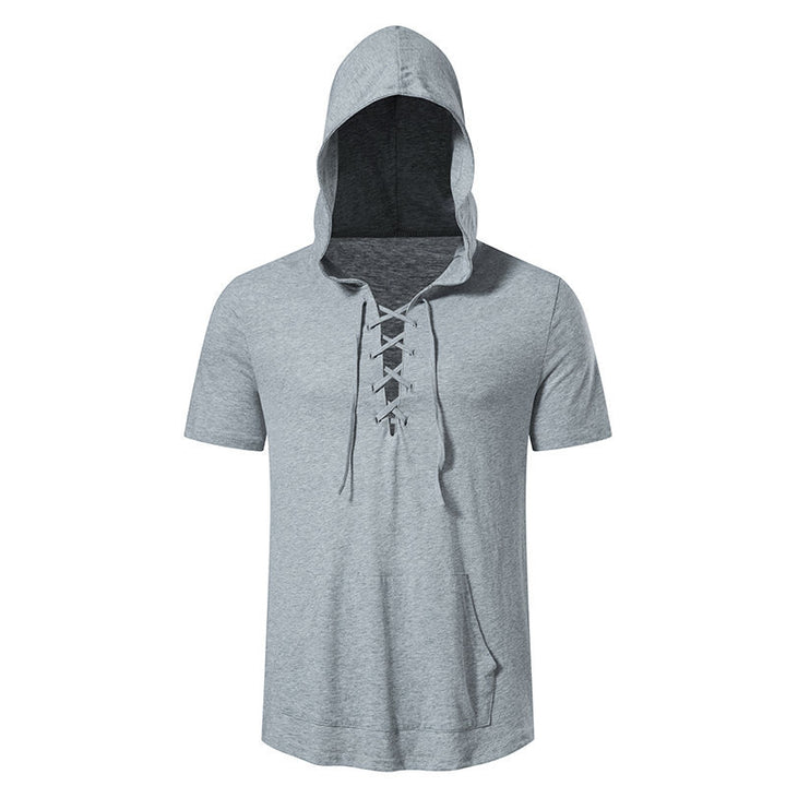 Herren Kapuzen-T-Shirt mit kreativem Schnürdesign Echoarchiv