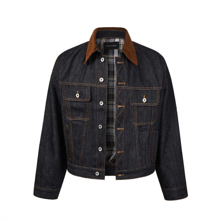 Herren Boxy Denim-Jacke mit Cordkragen und kariertem Futter Echo Archiv