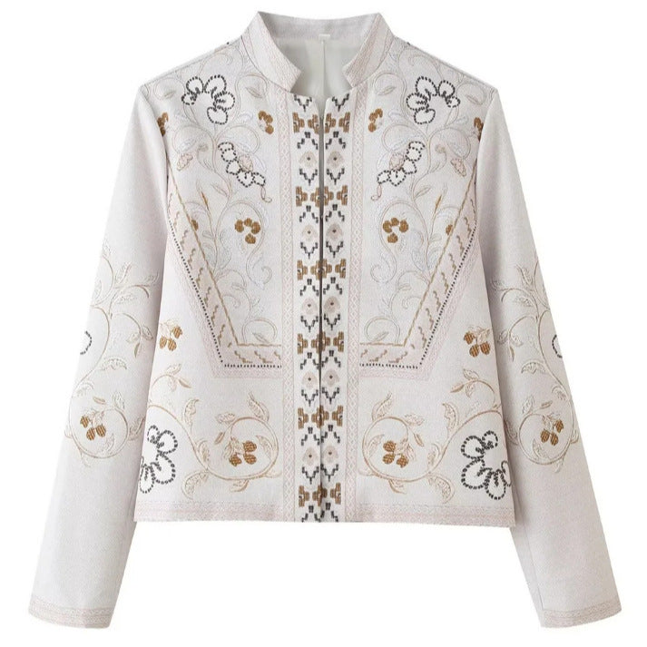 Damen Feine bestickte Kurzjacke mit Stehkragen und floraler Ornament‑Stickerei Echo Archiv