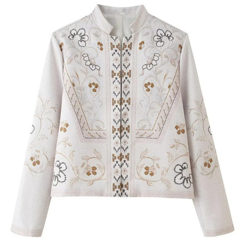 Damen Feine bestickte Kurzjacke mit Stehkragen und floraler Ornament‑Stickerei Echo Archiv