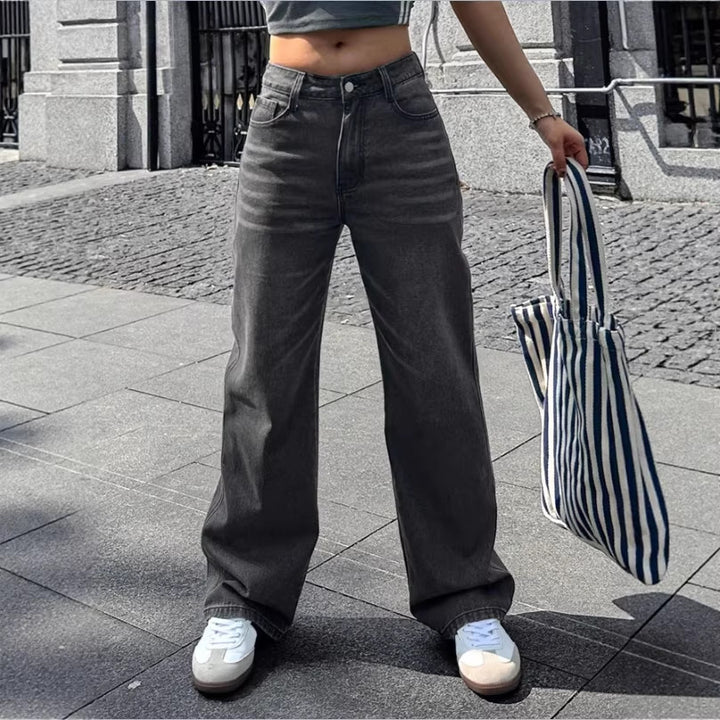 Damen Weite High‑Waist Denim-Hose mit geradem Bein und Vintage-Nähten Echo Archiv