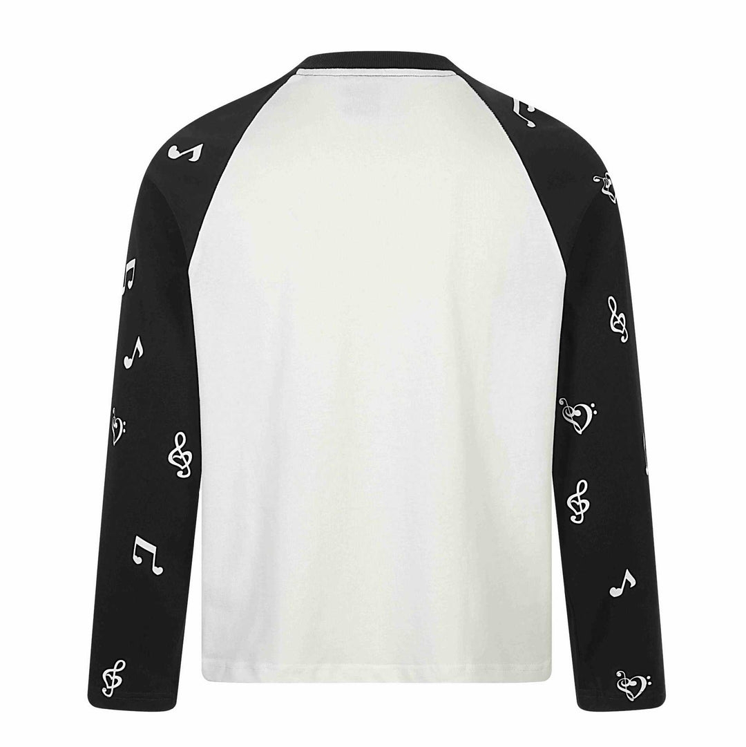Unisex Langarm-Raglanshirt mit Musikprint und Notenärmeln Echoarchiv